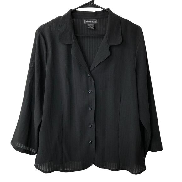 Elementz button down blouse black sheer stripes size XL - Picture 1 of 5
